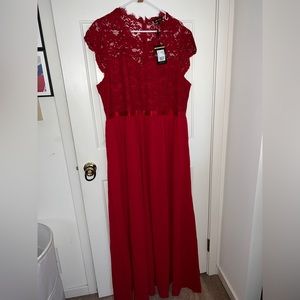 MIUSOL Plus Contrast Floral Lace Chiffon Maxi Formal Dress